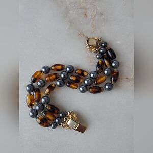 Vintage Glass Gray Pearl Bead Bracelet